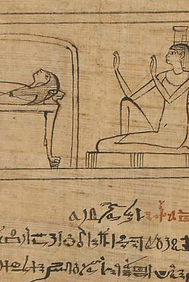 Reproduction of a detail from a 20th Dynasty hieratic papyrus found in a tomb near Medinet Habu.