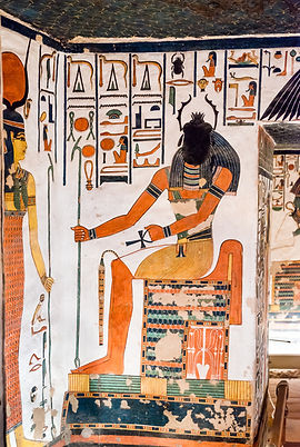 Reproduction of a painting from the tomb of Queen Nefertari in the Valley of the Queens dating to Dynasty 19.