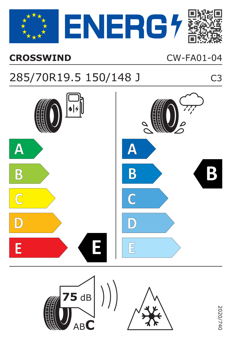 Miniatyrbild: EU-etikett FA01 285/70R19.5 lastbilsdäck med 3PMSF