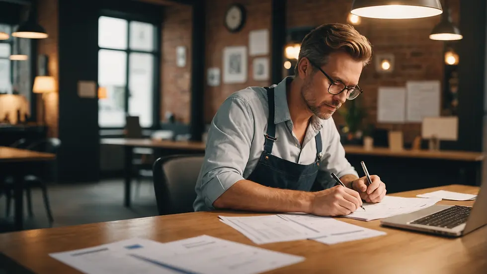 Small Business Owner Reviewing Invoices