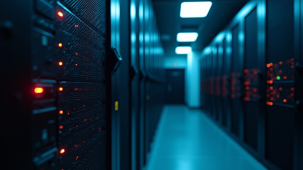 Close-up view of a server rack with blinking lights in a data center