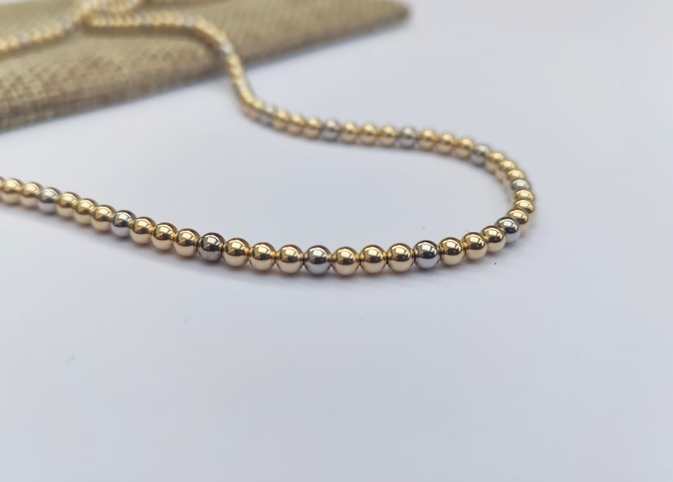 14k gold bead necklace gold yellow and 14K gold white beads necklace for women