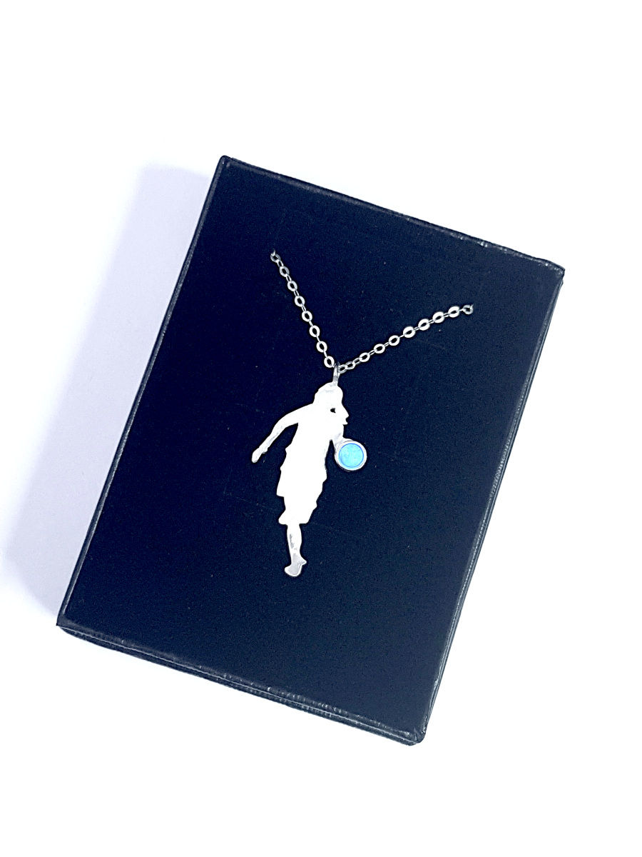 Thumbnail: Unique Design of Basketball Necklace silver blue opal