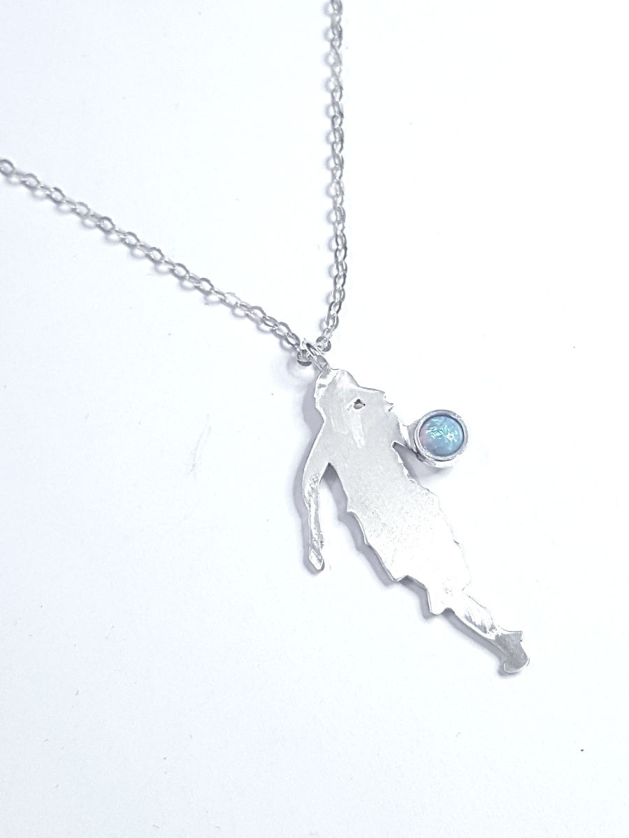 Thumbnail: Unique Design of Basketball Necklace silver blue opal