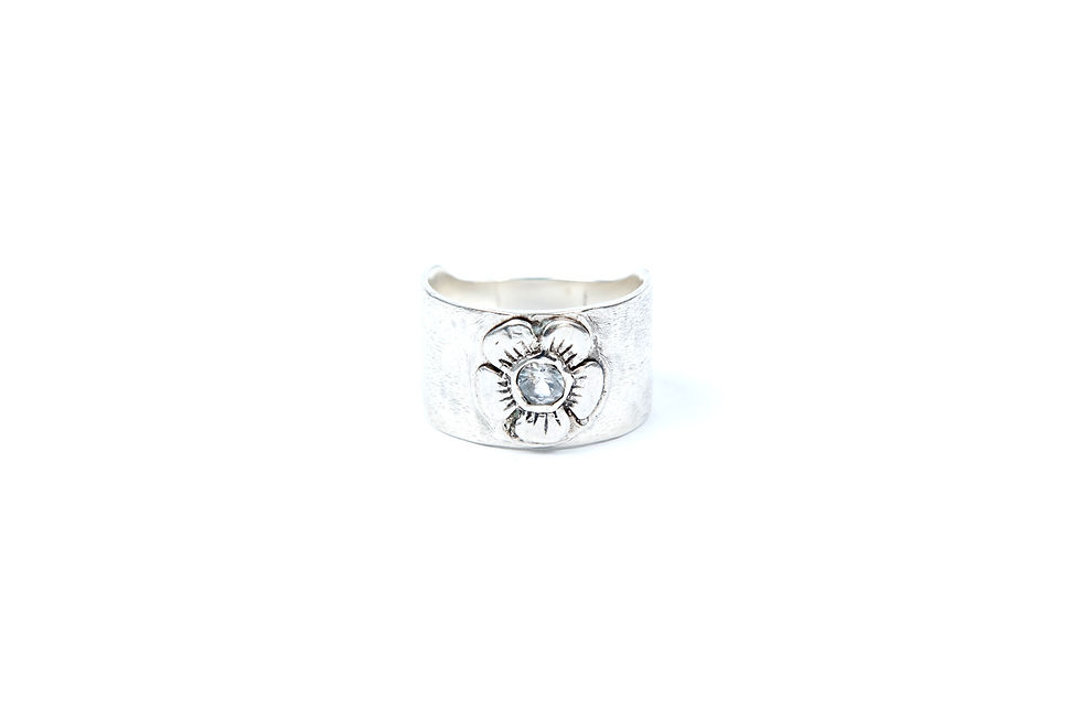 Thumbnail: Flower Silver Ring with CZ Stone
