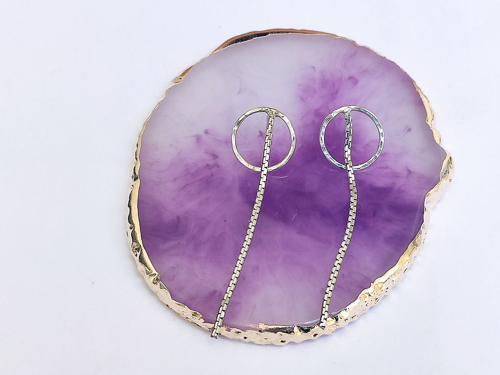 Thumbnail: Elegant and impressive sterling silver earring with drop chain dangle hand made,