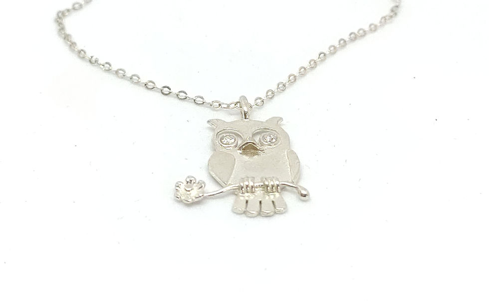 Thumbnail: Owl animal from cubic zirconia necklace 925 silver
