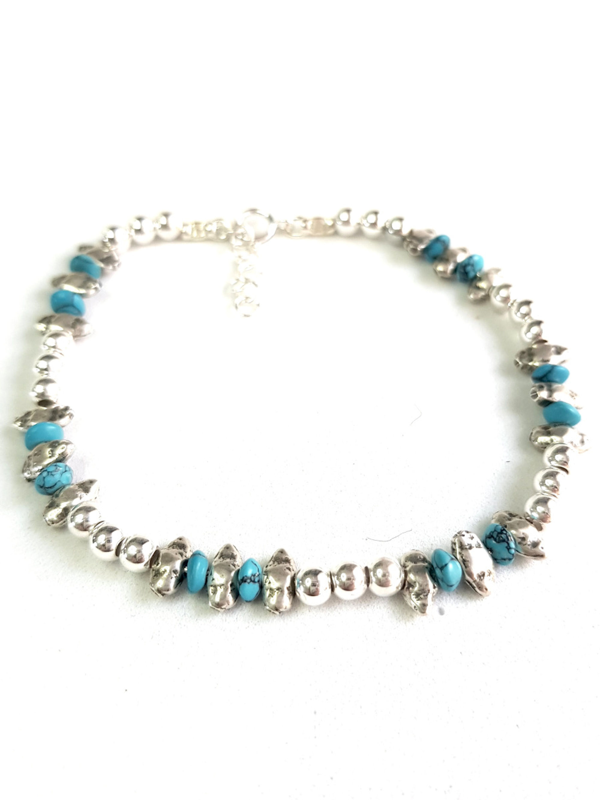 Sterling silver and turquoise gemstone beaded bracelet. Silver and turquoise bracelet. Turquoise bracelet