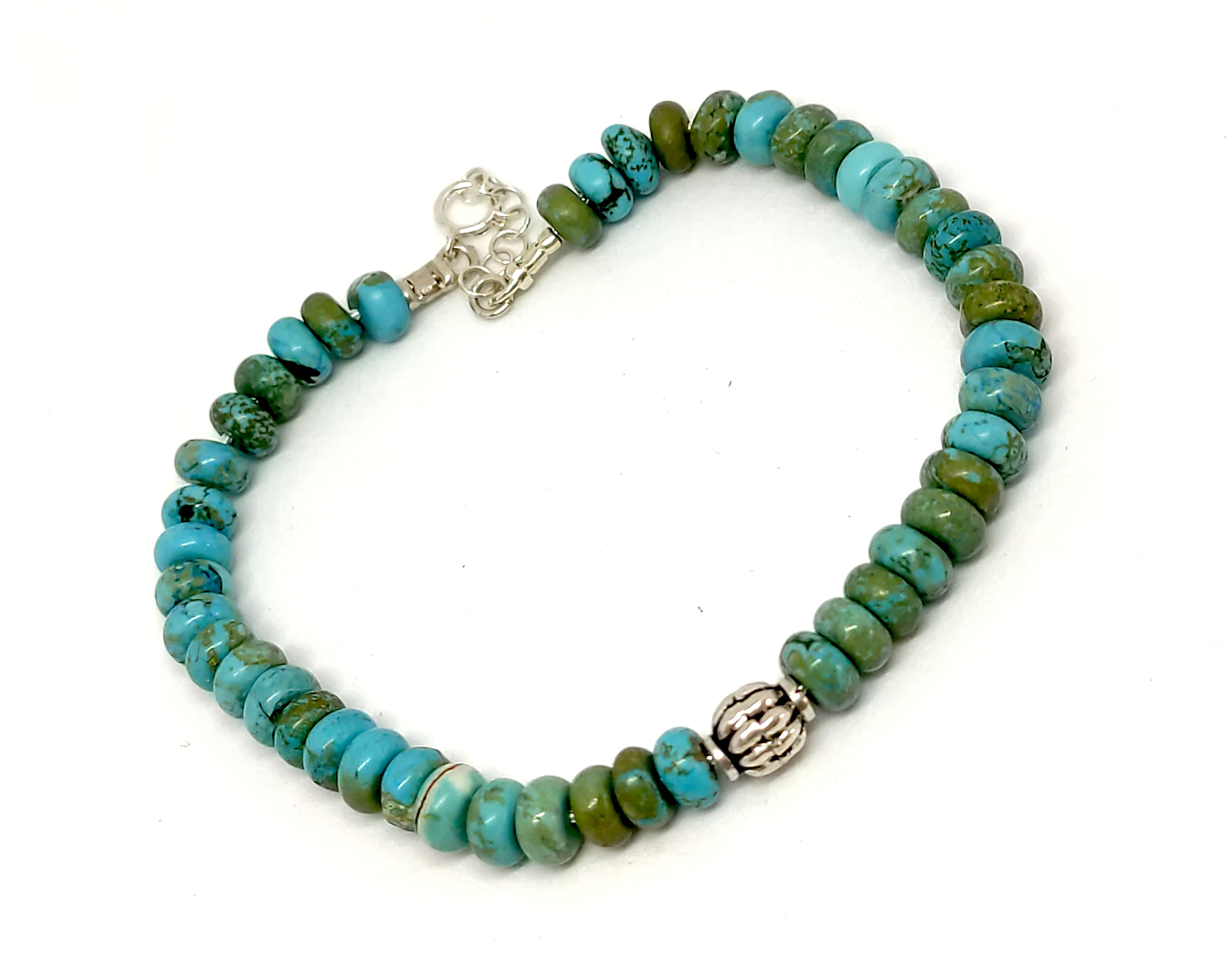 Sterling silver and turquoise gemstone beaded bracelet
