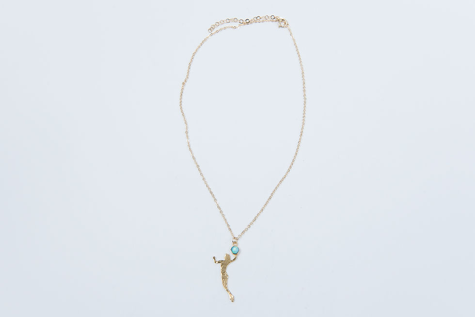 Thumbnail: Unique Design of Catchball / volleyball  gold Necklace blue opal