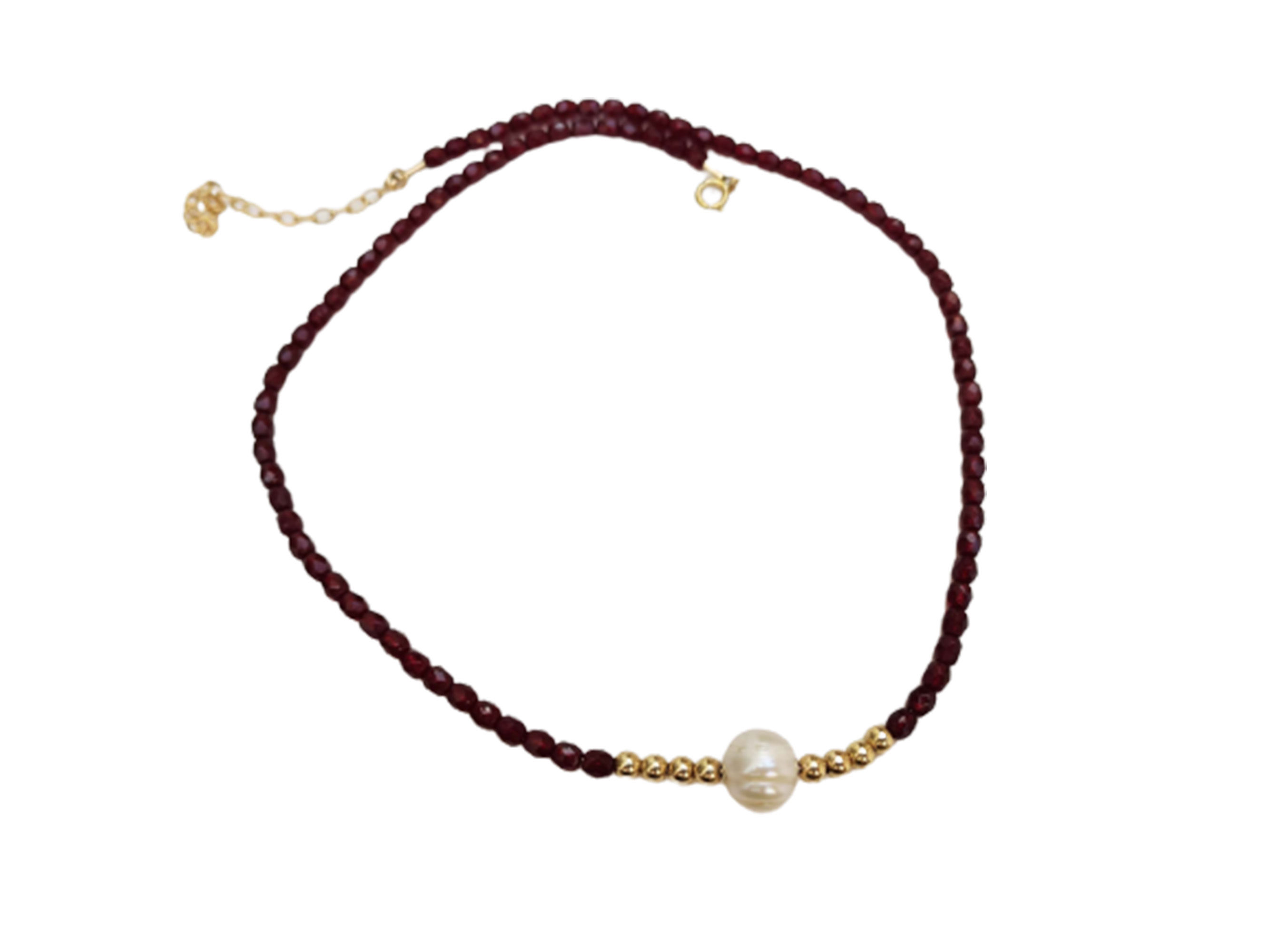 Red Czech beads necklace with natural pearl and 14K gold filled ball beads