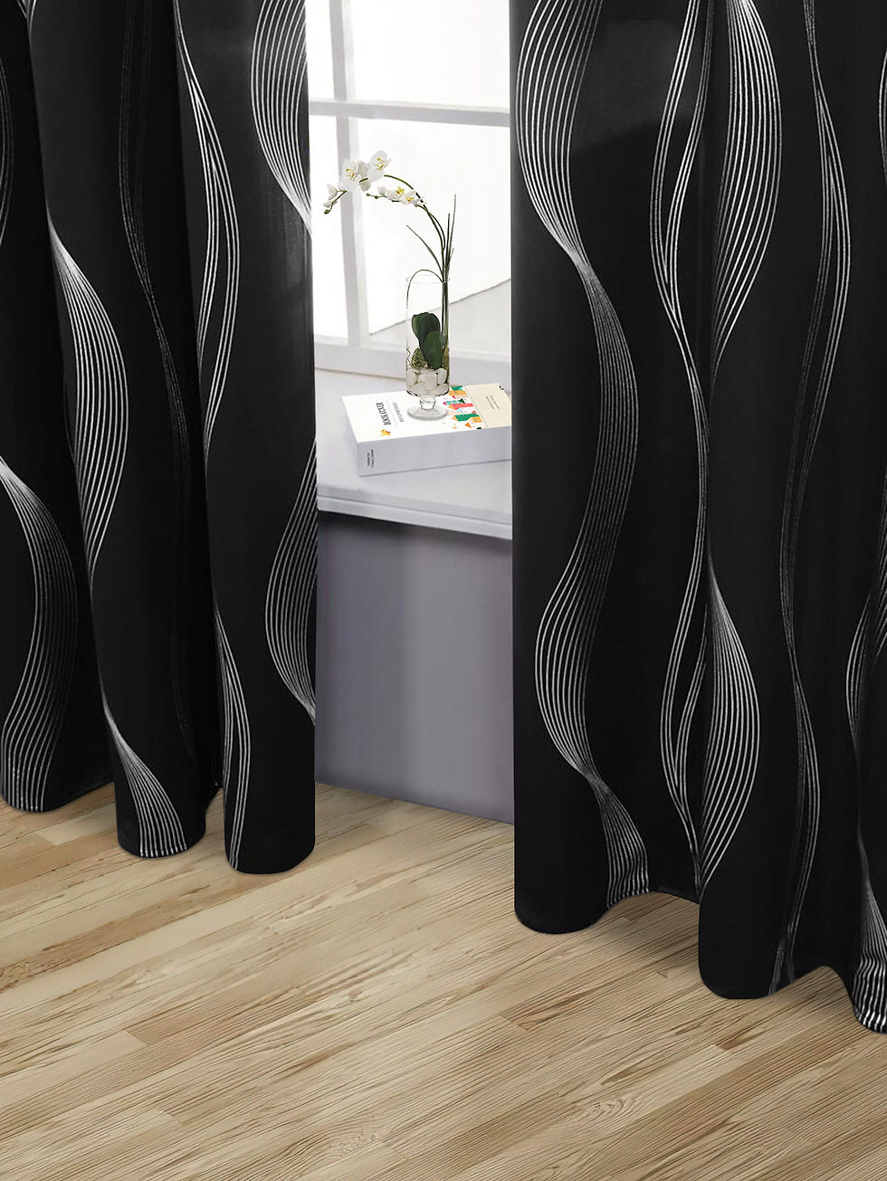 Thumbnail: 1pc High Precision Silver Embossed Wave Pattern Blackout Curtains for Blocking L