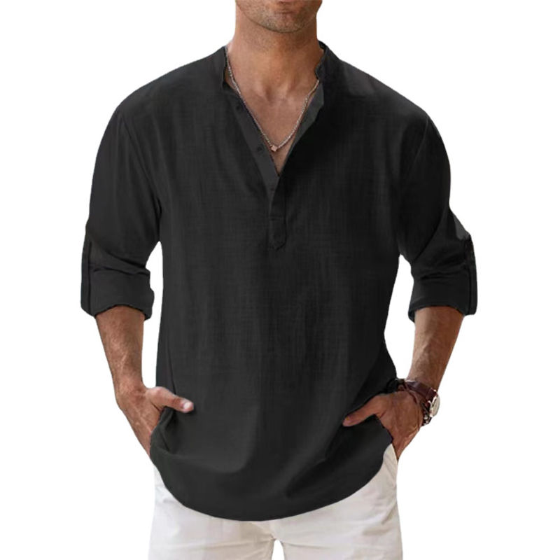 Thumbnail: New Cotton Linen Shirts for Men Casual Shirts Lightweight Long Sleeve Henley Bea