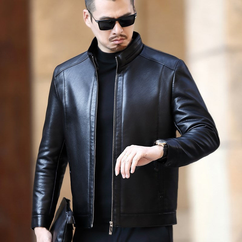 YX-221 Natural Leather Jacket Men's Stand-up Collar Business Casual Fur One-pie