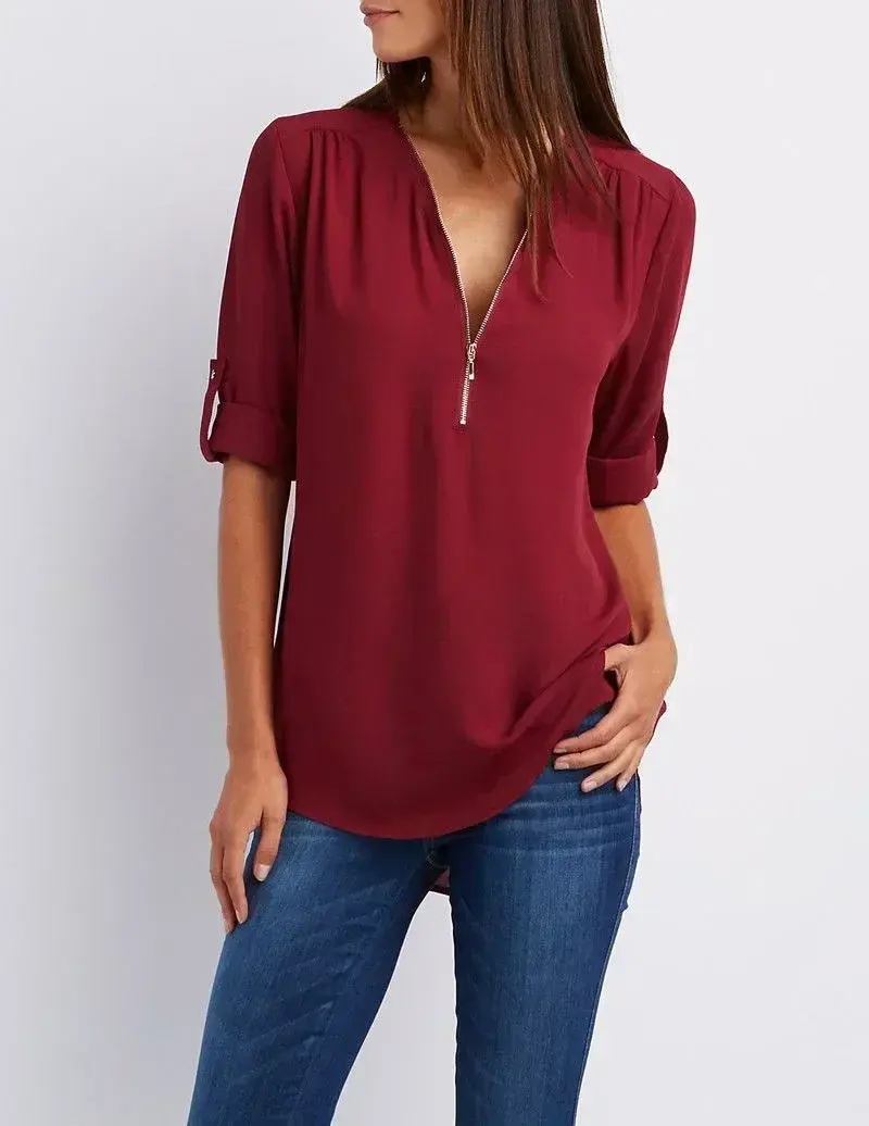Thumbnail: Summer Women Cool Loose Shirt Deep V Neck Chiffon Blouse Casual Ladies Tops Sexy