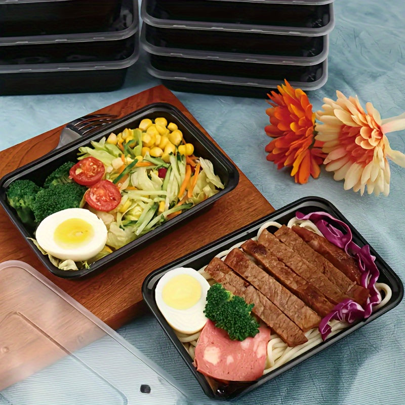Thumbnail: 5/10/20 Pack Black Rectangular Meal Prep Containers With Lids,Disposable Plastic