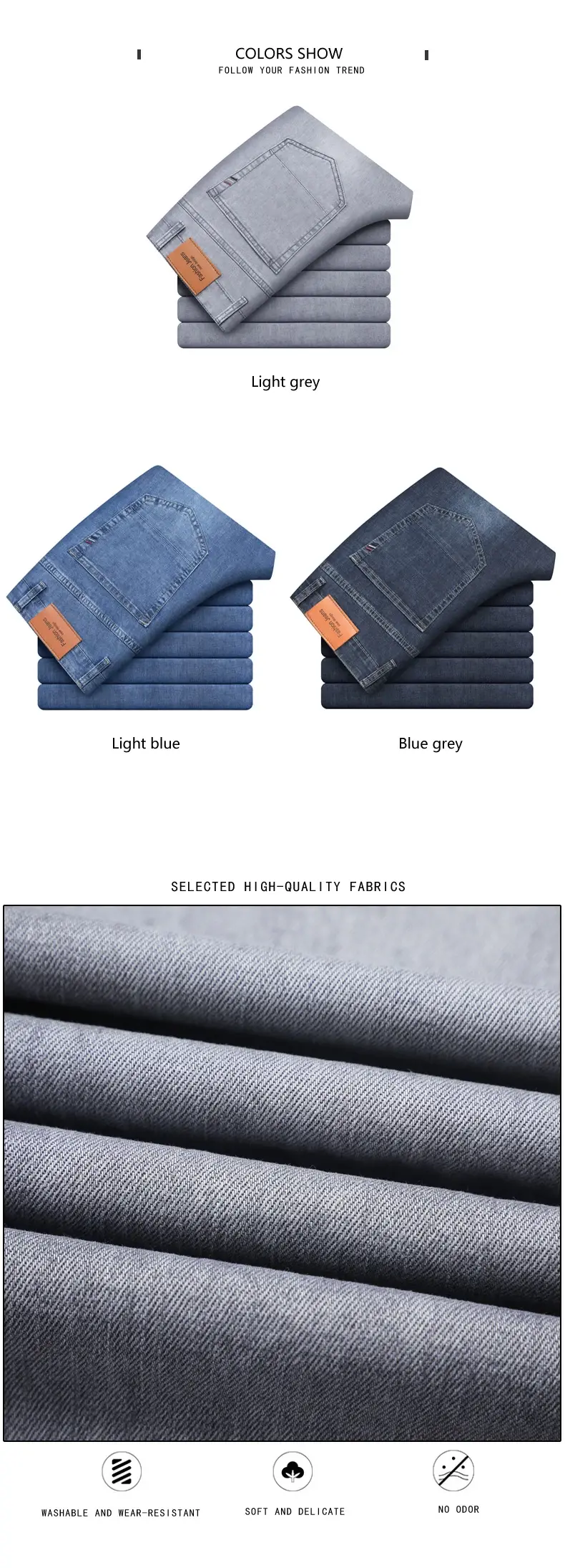 Thumbnail: Summer Thin Men's Elastic Cotton Jeans Fashion Gray Comfortable Business Straigh