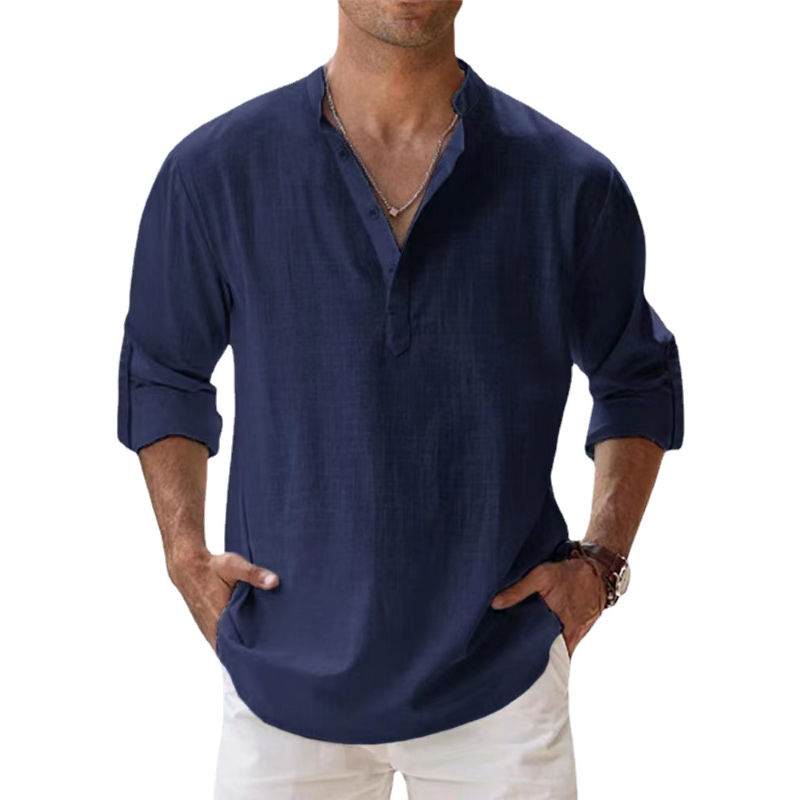 Thumbnail: New Cotton Linen Shirts for Men Casual Shirts Lightweight Long Sleeve Henley Bea