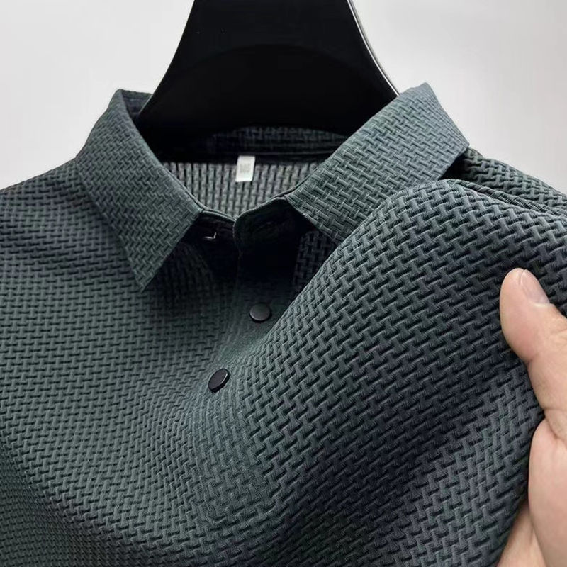 Thumbnail: New Men's Business Casual Short Sleeved Bone Flower Solid Color POLO Shirt Fashi