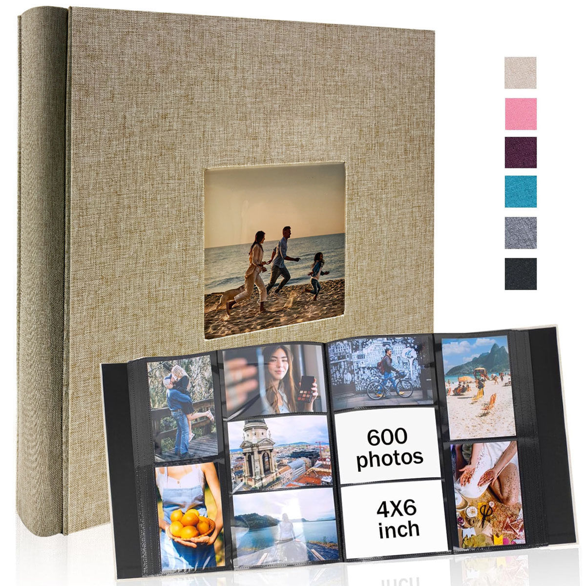 1 linen 4x6-600 pocket photo album with horizontal and vertical pockets, suitabl