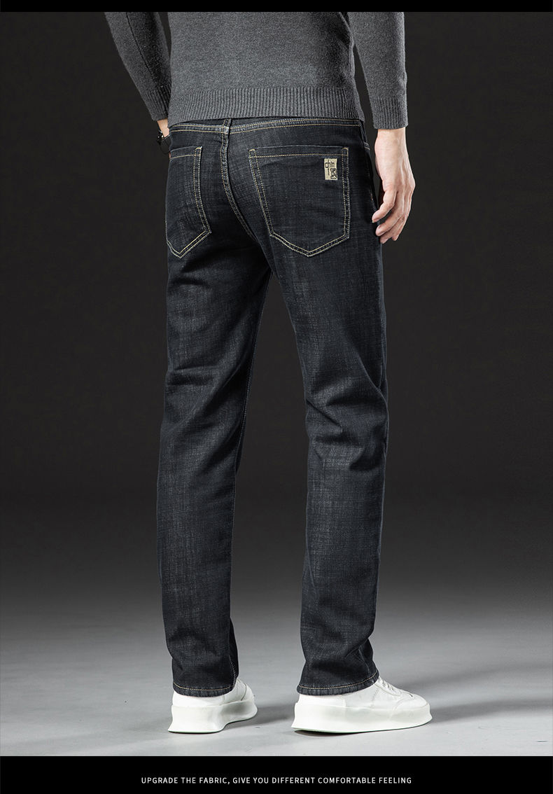 Thumbnail: Winter Lamb Fluff Denim Straight Pants Men Thicken Big Size 40 Jeans High Waist 
