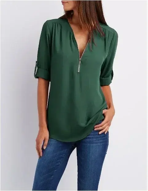 Thumbnail: Summer Women Cool Loose Shirt Deep V Neck Chiffon Blouse Casual Ladies Tops Sexy