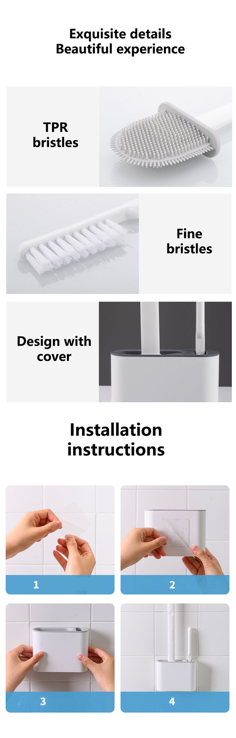 Thumbnail: Wall Hanging Toilet Brush with Holder Long Handled Silicone Toilet Brush Soft Br