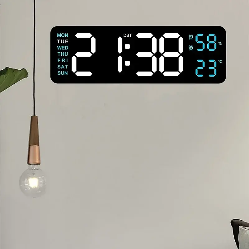 Thumbnail: 9 Inch Large Digital Wall Clock USB Powered TEMP Humidity Week Auto Dimmer DST T