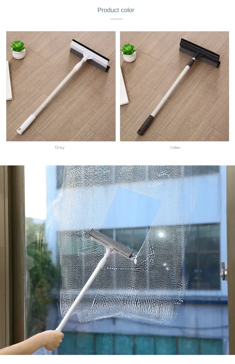 Thumbnail: 1pc Squeegee Window Cleaner 2 in 1 Retractable Pole Cleaning Window Brush Glass 