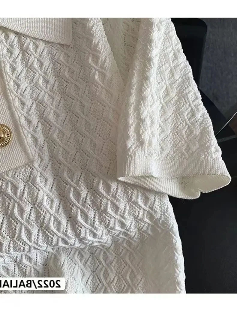 Thumbnail: Ice Silk Polo Shirt Knitted Short Sleeve T-Shirt Summer Chic Thin Unique Jacquar