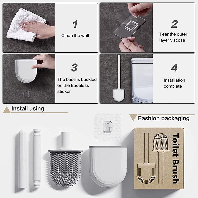 Thumbnail: Wall Hanging Toilet Brush with Holder Long Handled Silicone Toilet Brush Soft Br