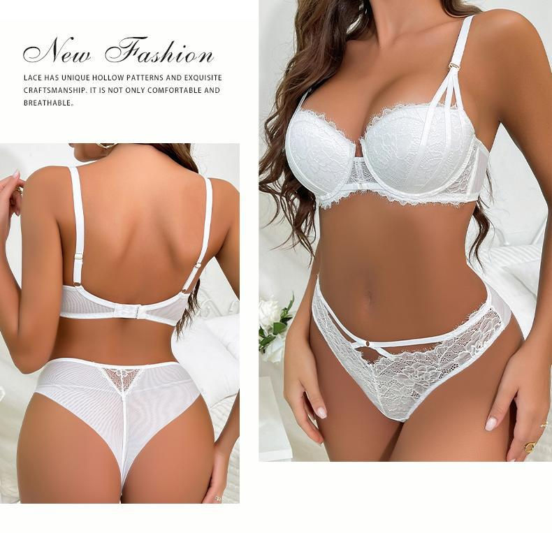 Thumbnail: 5 Color Fashion Women Lingerie Set Sexy Hollow Push Up Bra Lace Flowers Embroide