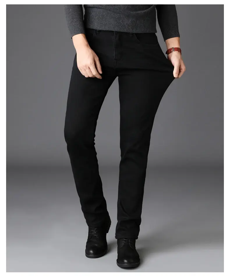 Thumbnail: Spring Autumn Men Classic Fashion Brand Jeans Homme Man Soft Stretch Black Biker