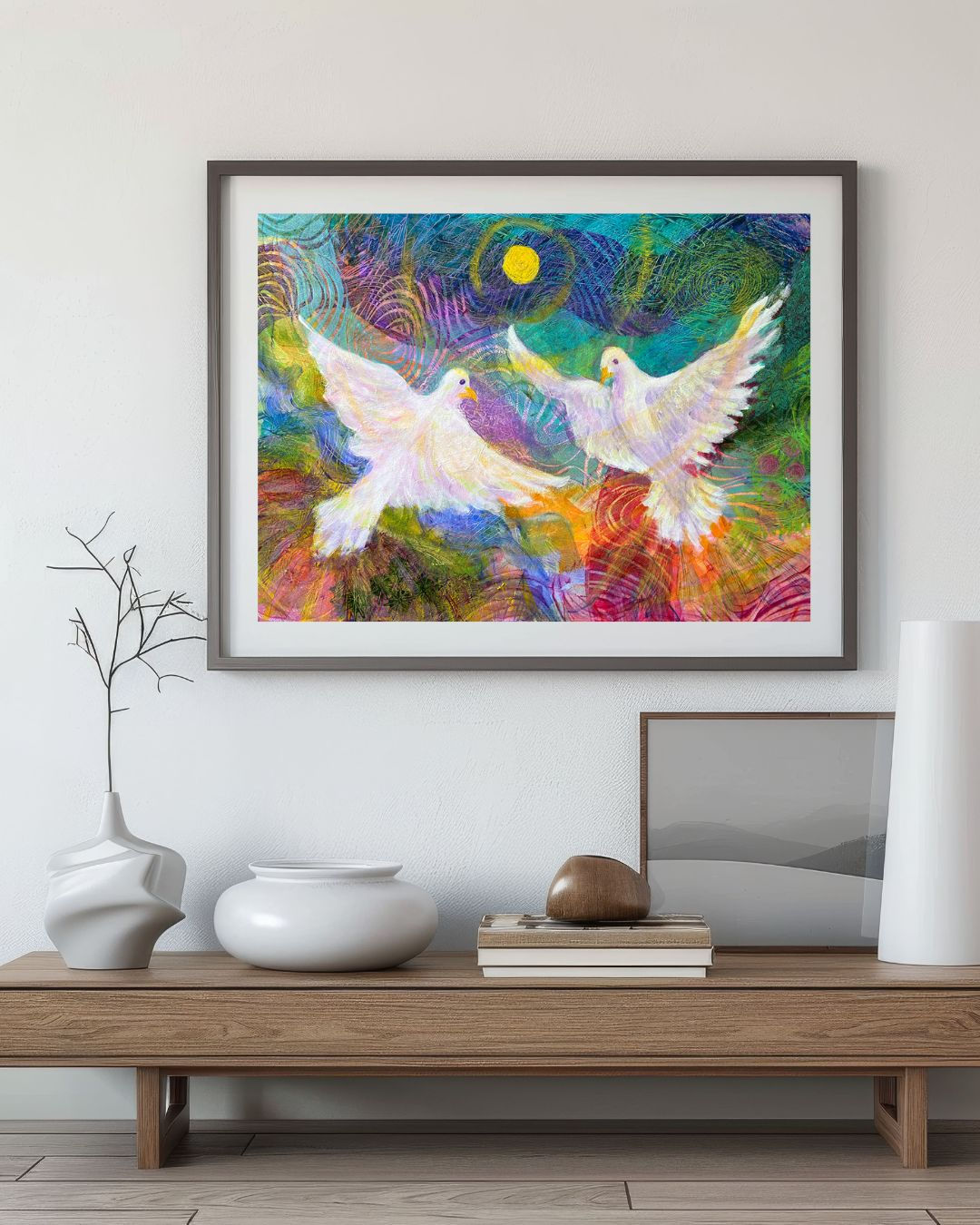 Two Soaring Doves- original acrylic painting