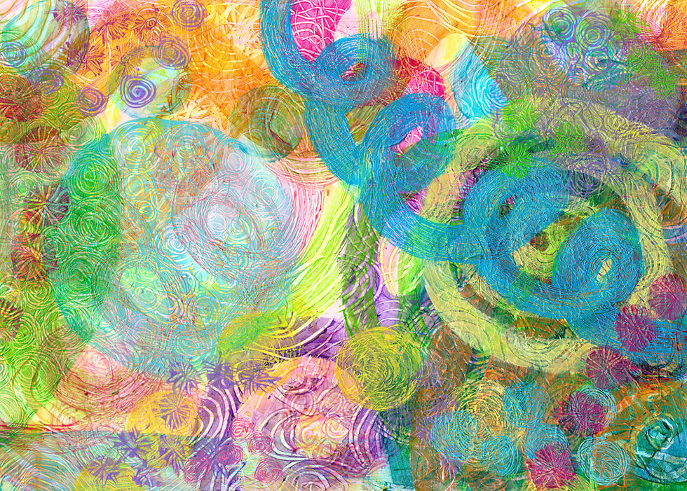 Cycles -  jewel tone colored spheres and waves  abstract acrylic painting by Heni Sandoval