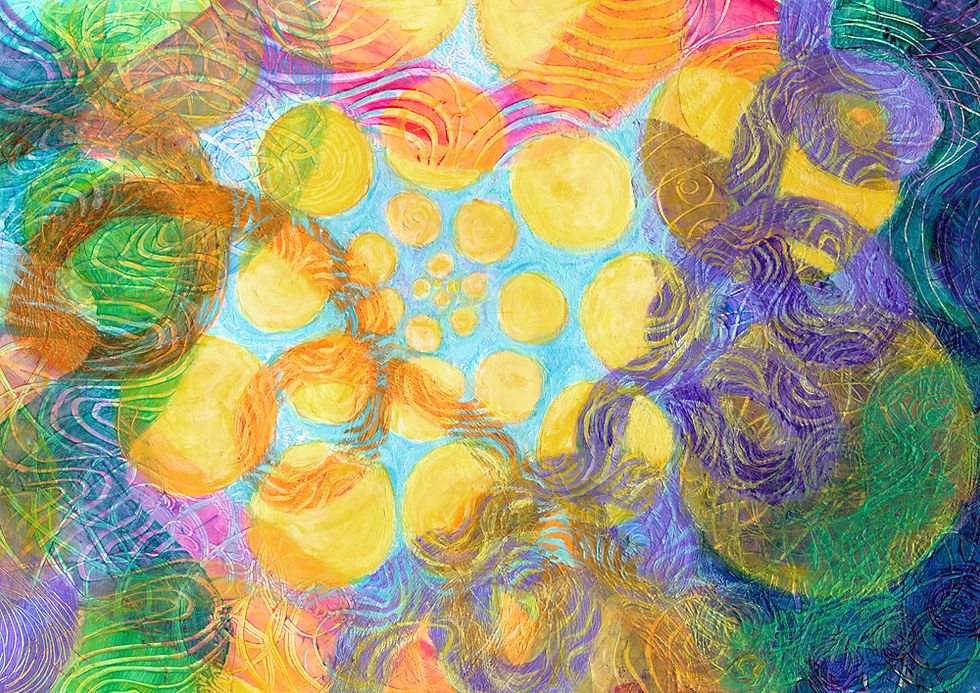 Golden Mean Spiral -  colorful abstract acrylic painting on watercolor paper by Heni Sandoval