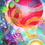 Thumbnail: red Mars and small sun with dynamic waves and spheres cosmic original abstract acrylic painting by Heni Sandoval