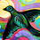 Thumbnail: Black flying crow with with sun and colorful back ground folk art original painting by Heni Sandoval