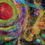Thumbnail: planet pluto in dark space with bright colorful waves cosmic original abstract acrylic paintng by Heni Sandoval