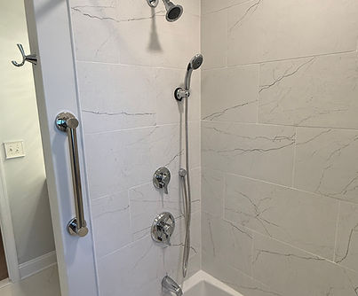 Accessible Shower with Grab Bars and Shower Wand Completed by A2 Design Solutions Lincoln University PA