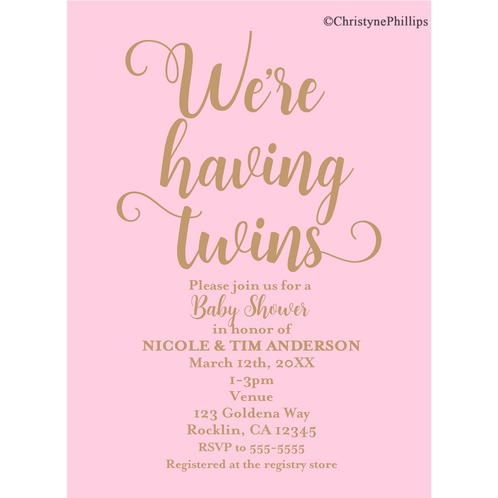 We Re Having Twins Girls Pink Gold Modern Baby Shower Invitations We Re Having Twins Girls Pink Gold Modern Baby Shower Invitations