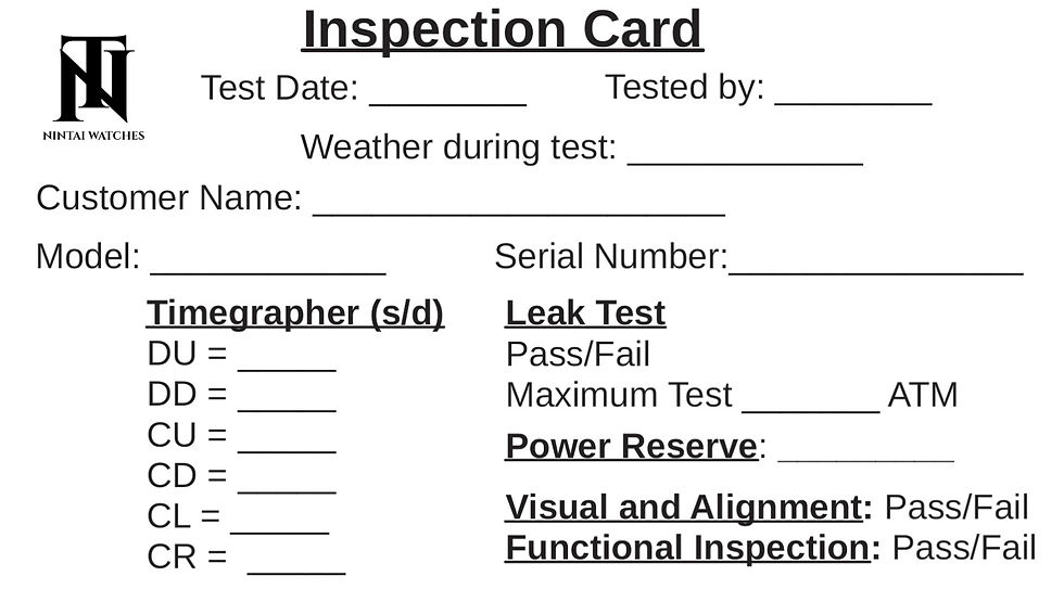 Example of our inspection card that is included with every watch. 