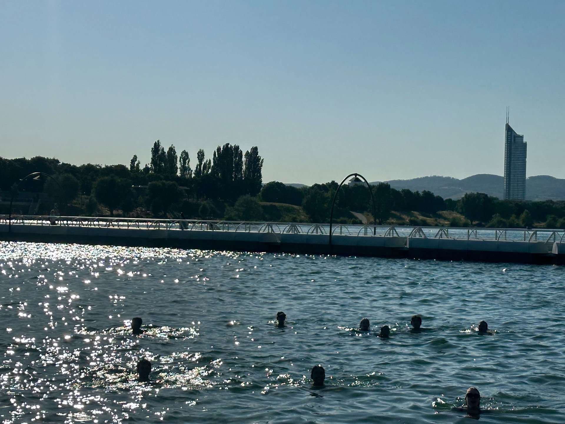 Friends in swimming the Danube River