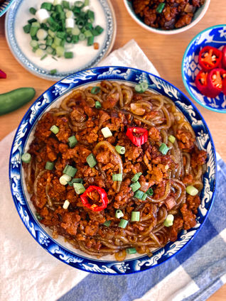 “Ants Climbing A Tree” Spicy Glass Noodle Stir Fry with Ground Pork 