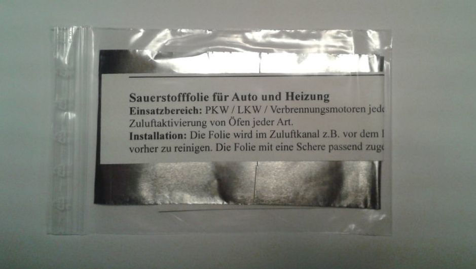 Folie mit Sauerstoffinformation zur besseren Verbrennung