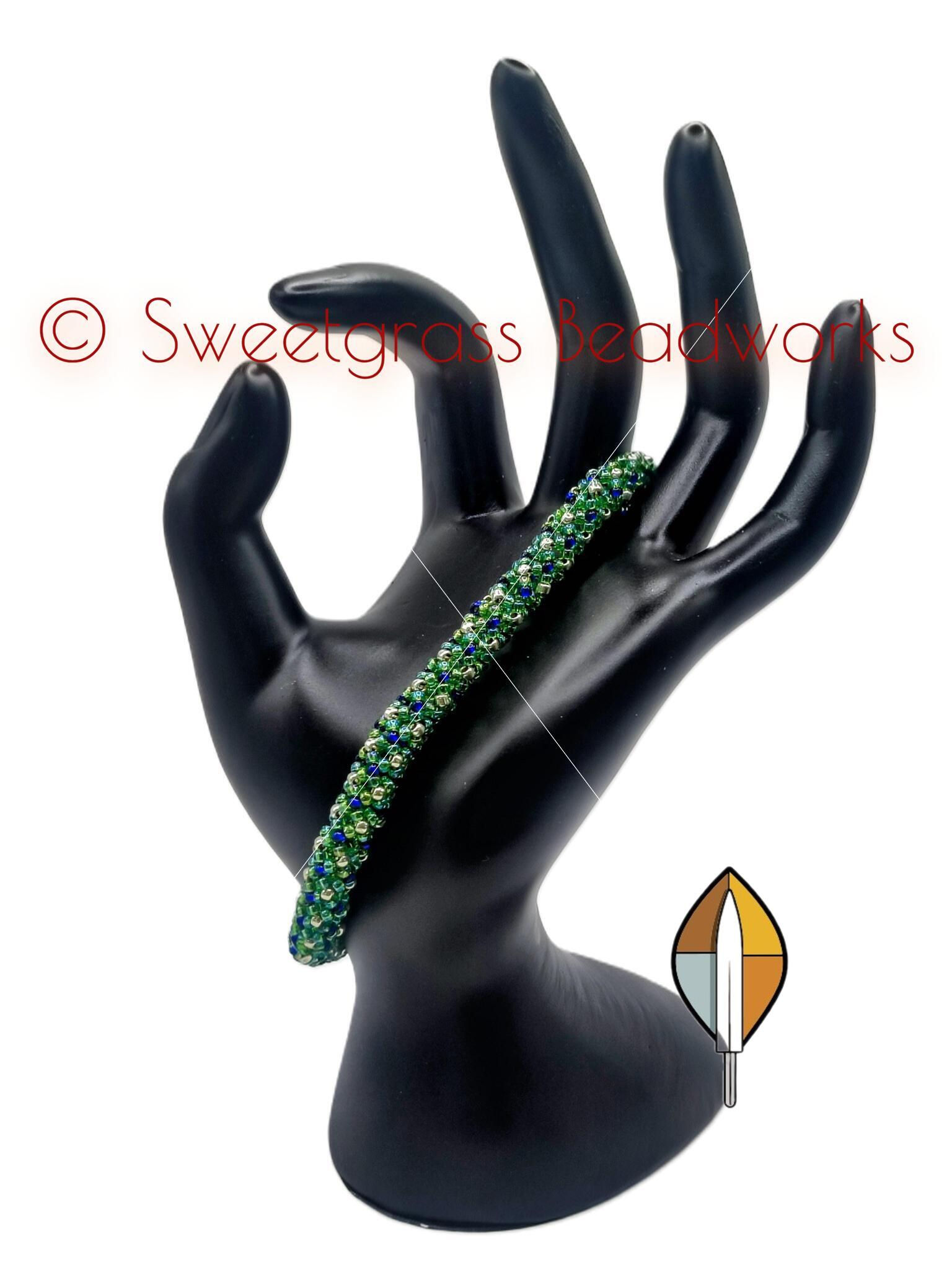 Chenille Stitch Bangle, Size 8.5", Kelly Green