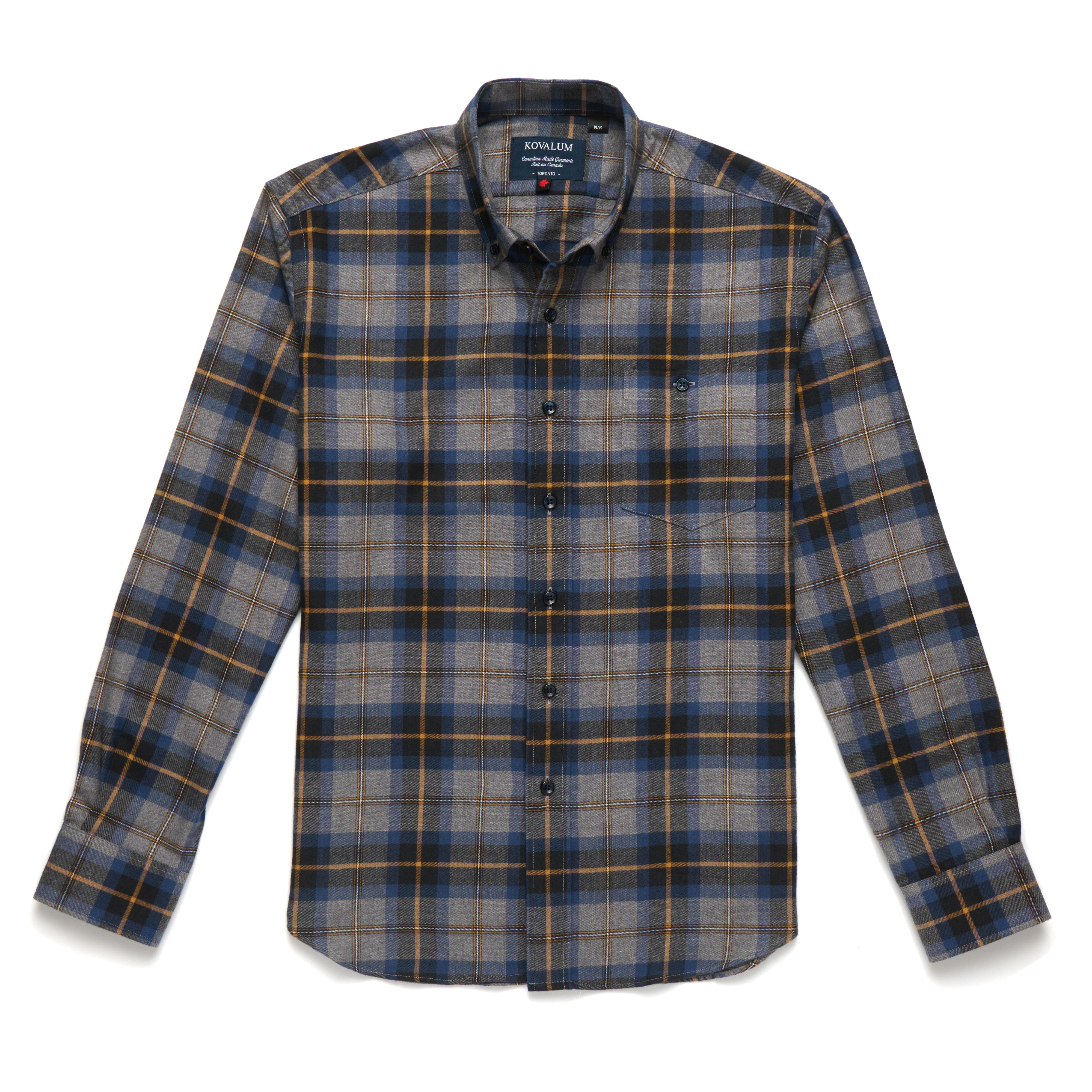 Men's grey and brown cotton buttondown shirt