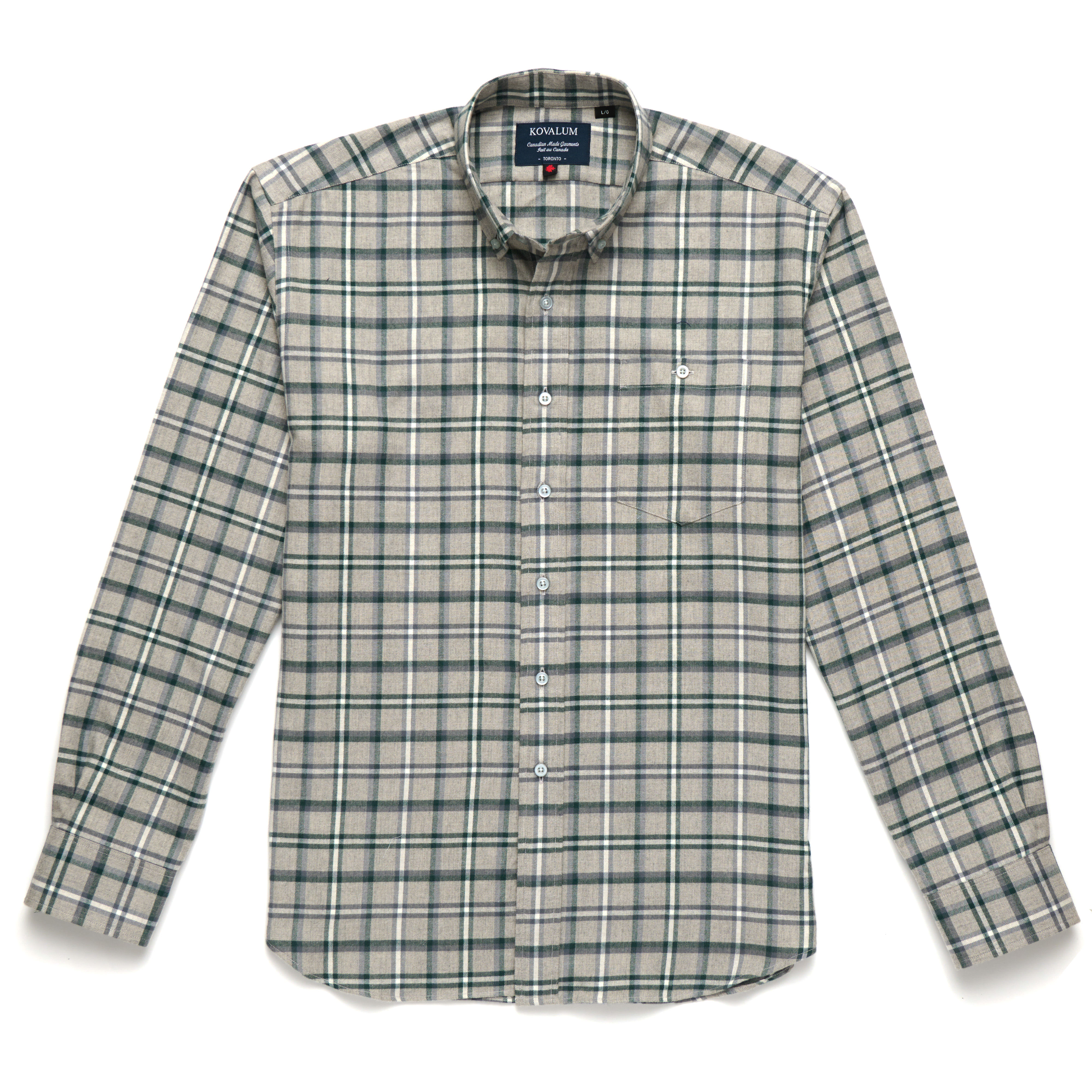 Men's grey cotton buttondown shirt with green check