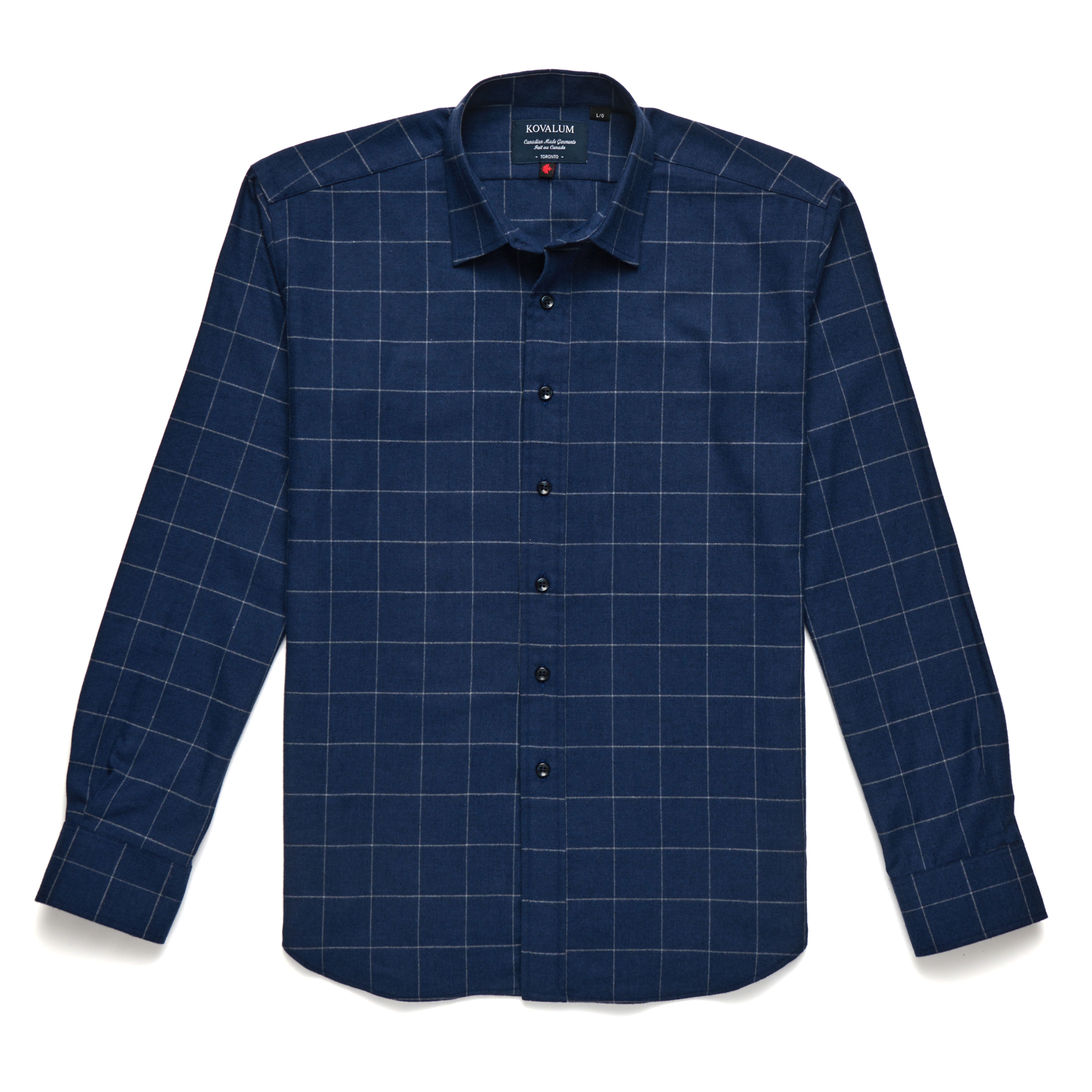 Men's navy buttondown shirt with check