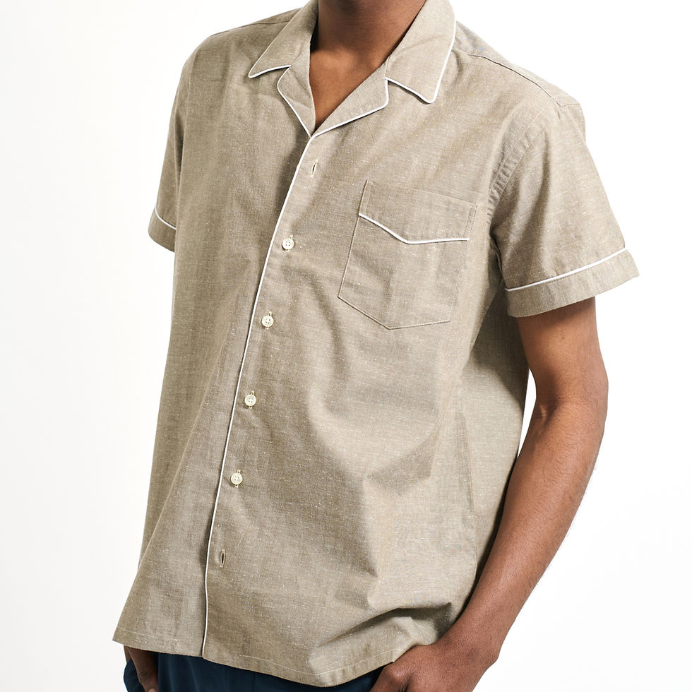 Thumbnail: Men's camp collar shirt in light brown with white piping